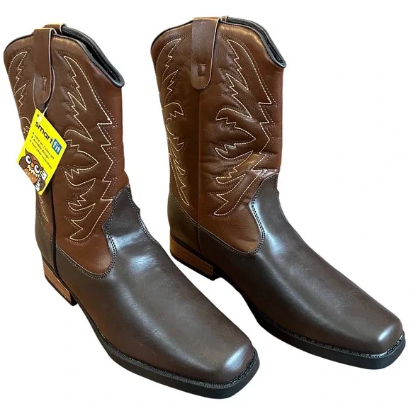 Smart Fit Kids Brown Square‎ Toe Western Cowboy Boots Size 6 NWT - Picture 9 of 10